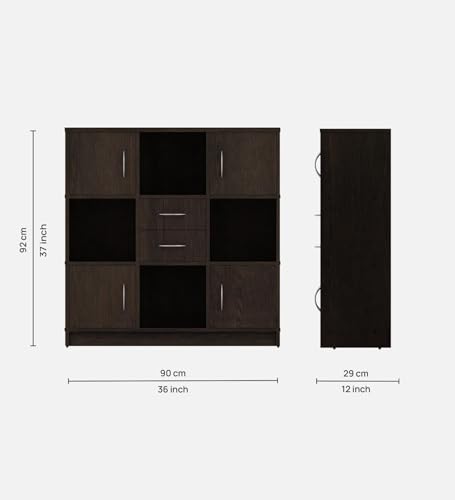 Image of Settle Multipurpose Storage Unit | Engineered Wood Free Standing Cabinet | Sideboard Storage Organizer with Shelves & Doors | Dark Wenge | DIY Assembly