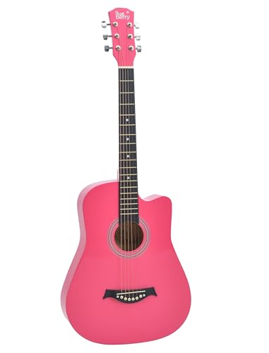 Image of BLUEBERRY, B-38C Acoustic Guitar Kit with Bag, Strap, One Pack Strings And 2 Picks - 38 Inch (Neon Pink)