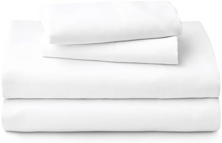 Welhome 100% Cotton Percale 4-Piece Queen Size Solid Bed Sheets Set, 1 Fitted, 1 Flat Sheet with 2 Pillowcases, White - Thumbnail 2