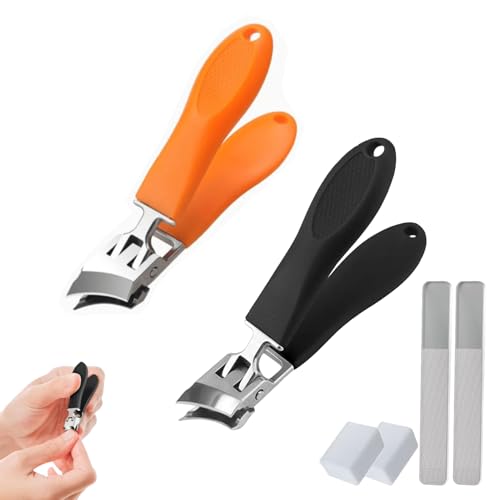 Wide Jaw Opening Anti-Splash Slanted Nail Clipper, Slanted Nail Clippers - No Splash Nail Trimmer for Men Women, Long Handle Curved Toenail Clippers Angled Nail Clippers for Thick Nails (Mix)