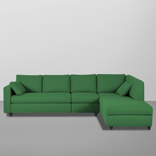 Image of Florian RHS 6 Seater L Shape Sofa Set for Living Room (Green Fabric) Premium Fabric Sofa
