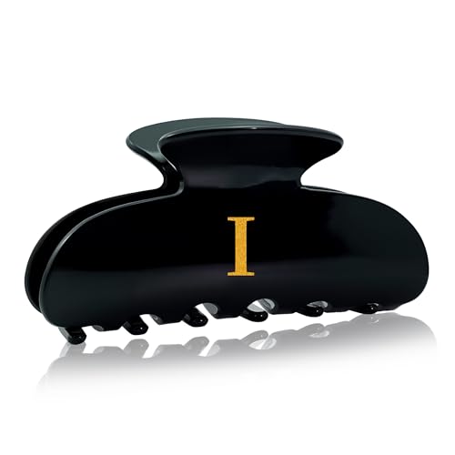 Image of Acrylic Letter Hair Clips for Women - Black Monogram Hair Claw Alphabet Large Hair Clip, Fashion Glitter Claw Clips Elegant And Durable Hair Accessory, Letter I