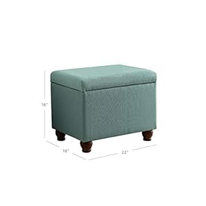 Homepop Home Decor Upholstered MediumRectangular Storage Ottoman Hinged Lid Ottoman with Storage for Living Room Bedroom Aqua Linen