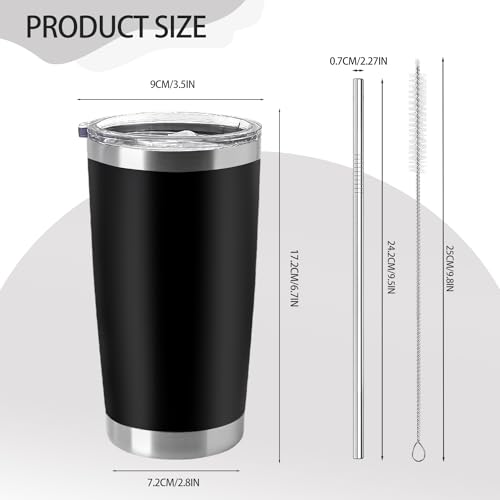 YOUKE OLA 12 Pieces Insulated Coffee Tumbler Blank Stainless Steel Double Wall Vacuum Travel Tumbler Cup with Lid and Straw for DIY Gift, Black 20oz