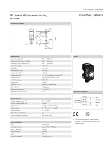 NURII Distance Measuring Sensors, U500.DA0-AA1B.72O