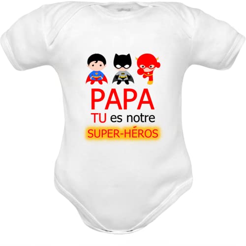 Corredino Neonato body nouveau né avec la phrase papa tu es notre super-héros, en pur coton manche courte - idée cadeau naissance - (jta-maman-gar-mm-3 mois)