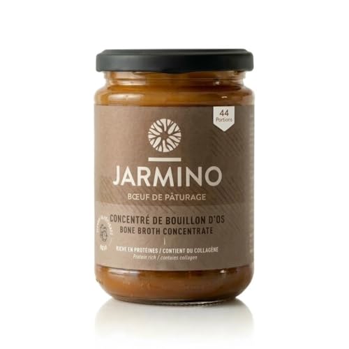 JARMINO Bouillon d’Os Bio Concentré, Bone Broth de Bœuf Élevé en Pâturage et Nourri à l’Herbe, Bouillon Liquide avec Collagène Types 1 2 3, Keto Paleo AIP, 440 g, 44 Portions