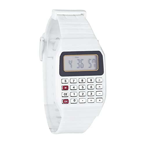 Reloj electrónico de silicona con calculadora de muñeca multihora para hombre con fecha (blanco, talla única)