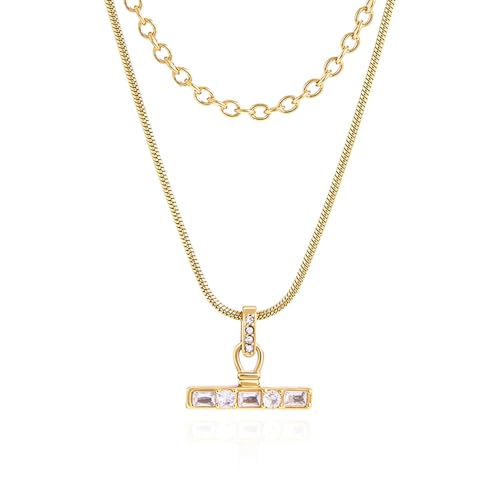 Image of Jeulia 14K Gold Plated Necklaces for Women, Dainty Paperclip Chain Choker T-Bar Layered Stackable Gold Necklace Jewelry Gifts
