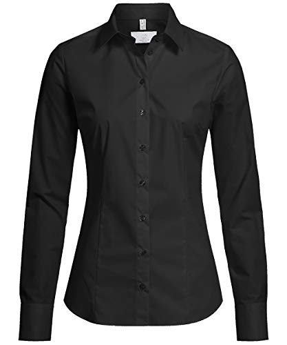 GREIFF Größe 32 Corporate Wear Basic Damen Bluse Lamgarm Slim Fit Kent Kragen Schwarz Modell 6510