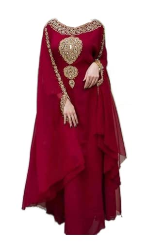 Dubai Kaftans for Women Royal Dubai Kaftan Moroccan Farasha Maxi Abaya Party Wear Modern Arabic Dresses by ZARI Works (Large) Maroon