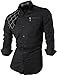 jeansian Men's Slim Fit Long Sleeves Casual Shirts 8371 Black M