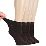 Hugh Ugoli Diabetic Socks for Women, Super Soft & Thin Ankle Socks, Wide & Loose, Non-Binding Top & Seamless Toe, 4 Pairs, Dark Brown, Shoe Size: 10-12