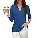Womens Tops Casual Women's 3/4 Length Sleeve V-Neck Collared Tops Summer Business Casual Work Polo Shirts 2025 A2-Blue X-Large