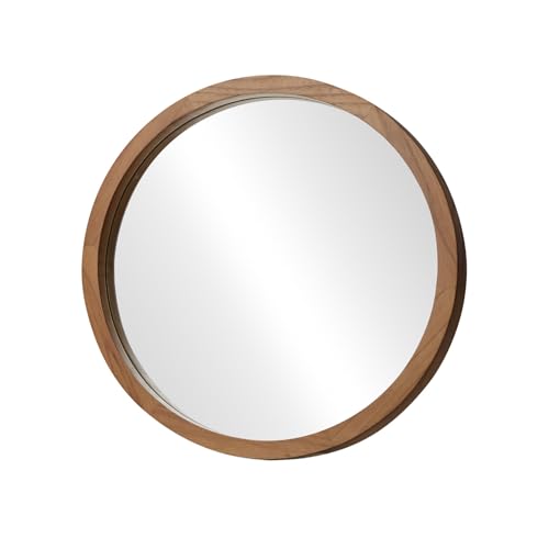 OIKITURE 90cm Round Wall Mirrors, Large Makeup Mirror with Wood Frame, Wall Mounted Vanity Mirror for Entryway, Living Room, Bedroom, Bathroom, Hallway, Home Decor, Walnut