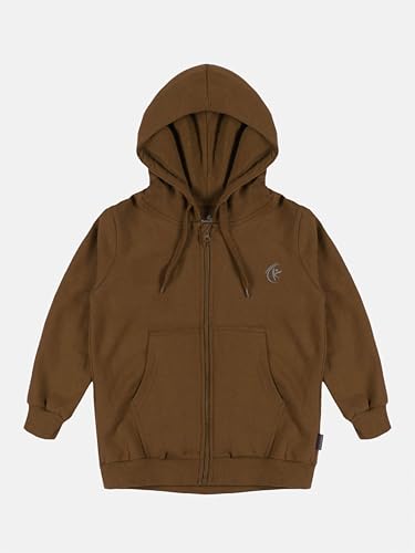 Image of Boys Solid Fleece Full Sleeve Zip Front Open Hooded Sweatshirt With Track Pant Set