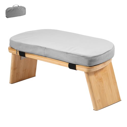 GWCYMYD Meditation Bench Foldable Meditation Stool Bamboo Yoga Bench with Cushion & Storing Bag Prayer Bench for Meditations Yoga Prayer (Gray)