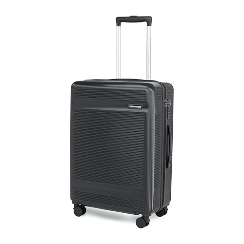 Image of SWISS MILITARY Pascal Hard 68cm Lightweight PC Medium Check in Travel Luggage Trolley Bag with Anti-Theft Zippers & 3-Dial Lock, 360 Wheels, Wet Pocket & Aluminium Handle Suitcase Capacity 93L-Black
