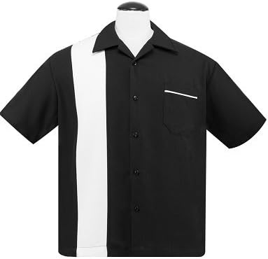 Steady Clothing USA Poplin Retro Rockabilly Bowling Shirt Button Down Poplin Single Panel (M)