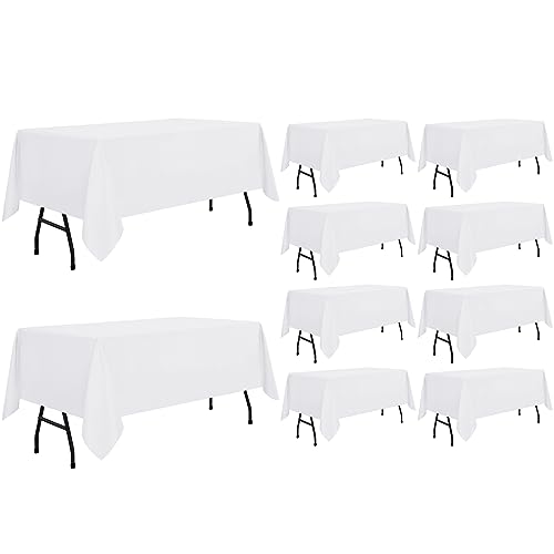 Image of sancua 10 Pack White Tablecloth 60 x 84 Inch, Rectangle Table Cloth for 4ft Tables - Stain and Wrinkle Resistant Washable Polyester Table Cover for Dining Wedding Banquet Party Buffet Restaurant