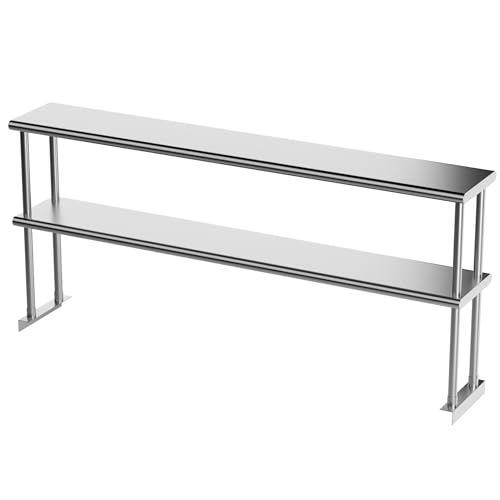 Image of Double Overshelf of Stainless Steel 12'' x 72'', Commercial 2 Tier Shelf for Prep & Work Table in Restaurant, Home and Kitchen (12x72)