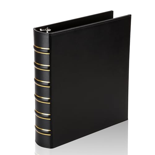 Image of LETVPVOW Vintage Hardback 3 Ring Binder 1.5 Inch, Professional Leather Binder 3 Ring, Three Ring Binders Fits 8.5 x 11, D Ring Binders for Photo Album, Home, School and Office Supplies- Black