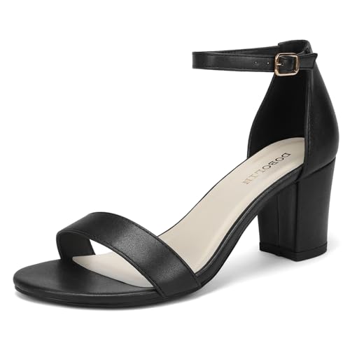 Women's Heeled Sandals Open Toe Ankle Strap 2.5-Inch Chunky Heels Dress Shoes Wide Feet Friendly