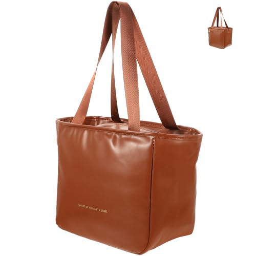 TOVINANNA Bolsa de Almuerzo Térmica Grande PU Color Marrón Bolsa Reutilizable para Comida de Mano Aislamiento para Picnic y Trabajo Fiambrera Resistente y Espaciosa