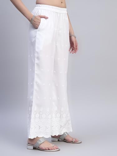 Image of SHOPPING QUEEN Women's Cotton Embroidered Chikankari Palazzo
