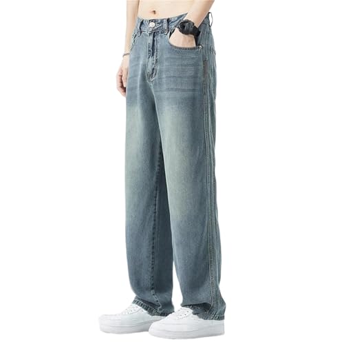 Men's Spring Fall Jeans – Thin Soft Loose Wide-Leg Denim Pants, Elastic Waist Casual Plus Size