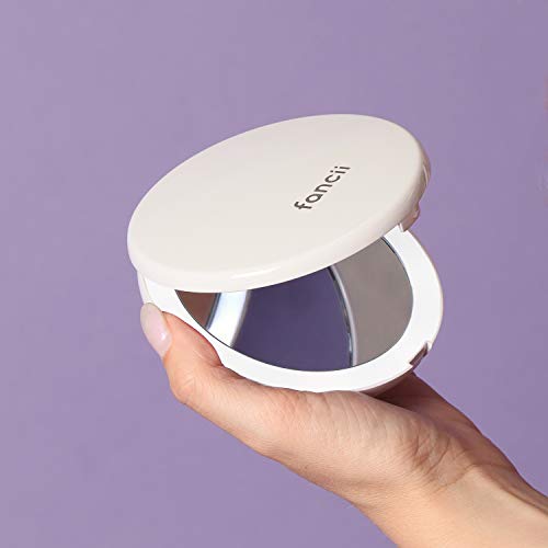 Fancii Lighted Pocket Magnifying Mirror With 1X / 10X Magnification, Natural Led Lights, Portable, Hand Held 4 Inches Wide Compact Mirror For Ladies Purse - Lumi Mini (Silk White) #TOP4