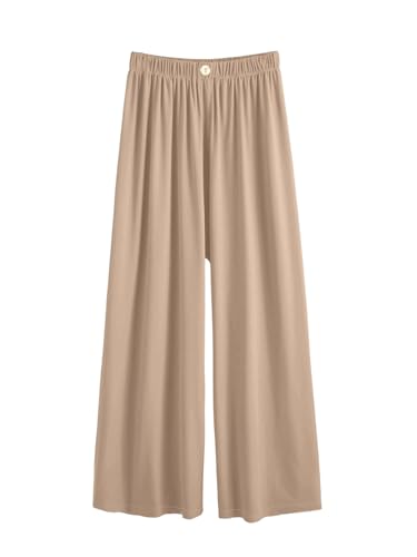 OYOANGLE Women's Plus Size High Waisted Wide Leg Pants Basic Solid Beach Palazzo Trousers