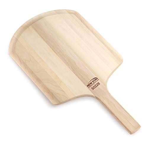Image of New Star Foodservice 50226 Restaurant-Grade Wooden Pizza Peel, 14 inch L x 12 inch W Plate, with 8 inch L Wooden Handle, 22 inch Overall Length