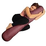 Pillowable - 8” x 48” Round Body Pillow - Adjustable Bolster Pillow for Bed with Removable Cover - Body roll Pillow Maternity Pillow - Ruby