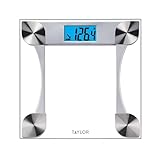 Taylor Digital Glass Weight Tracking Scale, Bathroom Scale for Body Weight, Digital Bathroom Weighing Machine, Highly Accurate & Measures Weight up to 440 lb, Battery Powered, FSA HSA Eligible, Clear