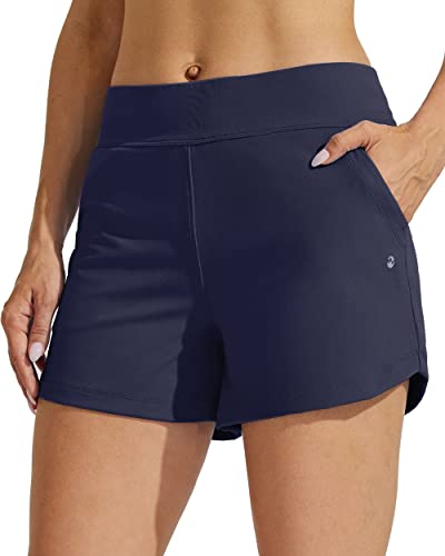 WILLIT Damskie szorty kąpielowe, kąpielówki, kąpielówki, kąpielówki, Tummy Control, szorty plażowe, 3,5 cala, z podszewką, niebieski morski, M