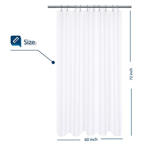 Image of Fabric Shower Curtain 60 x 72 inch, Waffle Weave, Hotel Collection, 230 GSM Heavyweight, Water Repellent, Machine Washable, White Pique Pattern Decorative Bathroom Curtain