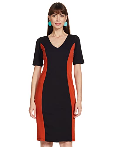 Image of Amazon Brand - Symbol Women's Crepe Bodycon One Piece Midi-Lenght Dress (with Color Block) (Available in Plus Sizes)