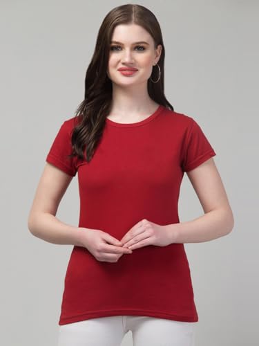 Image of Women's 100% Cotton Plain Regular Fit Round Neck Half Sleeve Tshirt (Solid)