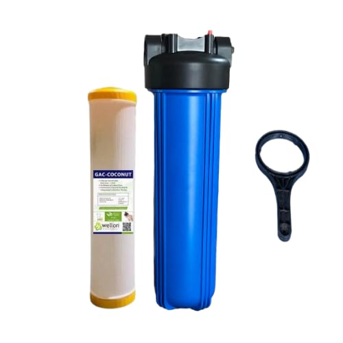 Wellon ChlorineShield Carbon Cartridge, Tank Water Filtration System with Jumbo Carbon Block Filter, Removes Chlorine, Odour, Bad Taste from Tank Water, Spanner Key (1.5" Inlet/Outlet, Blue)-image-49