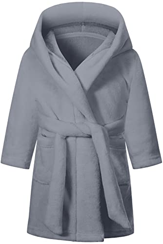 Umeyda Boy Robes, Long Sleeve Hooded Flannel Bath Robe Loungewear With Belt And Pockets, Dark Grey, 13-15 Years = Tag 180 #TOP6