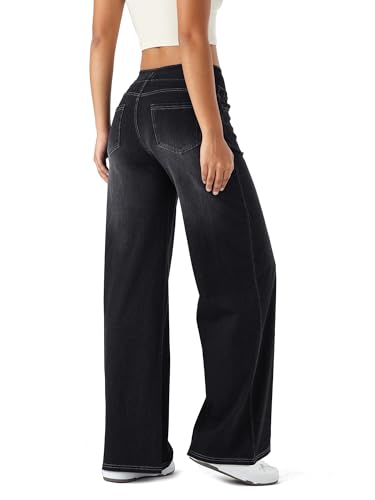 LaiEr Large Denim Wide Leg Pants for Women, High Waisted and Slimming with Multiple Pockets, Straight Tube, Loose fit, Cat Whisker, Marbling wash Craft, High Elasticity Casual Jeans