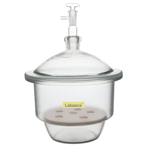 Labasics - Labasics Dessiccateur Sous Vide en Verre, Dessiccateur Sous Vide en Verre avec Valve Sous Vide en Verre et Plaque en Porcelaine pour Recherche en Laboratoire, 180 mm