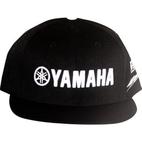 D'cor Visuals Snapback Hat – Compatible with Yamaha Fans – Factory Black Flat Brim Cap – One Size Fit for Motocross and Off-Road Riders