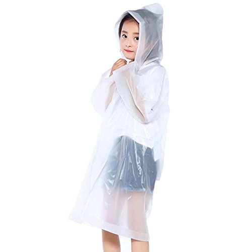 Regenmantel Für Kinder, Wasserdichter Regenponcho, Wiederverwendbar Eva Regenmäntel mit Kapuze und Knopf, Unisex Kleinkind Regenjacke Regencape Für Jungen, Mädchen, Outdoor, Wandern, Camping(Weiß)