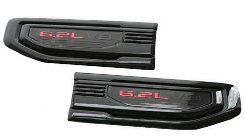 Image of Pair New 6.2L V8 Vent Emblems Kit 3D Driver Passenger Side Badge Compatible with 2019-2026 GMC Sierra GM 85160715 86532094 (6.2L V8-Black Red)