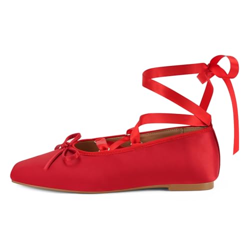 Women's Satin Ballet Flats Light Pink Bow Ballerina Slippers Lace Up Flat Shoes Strappy Mary Janes3