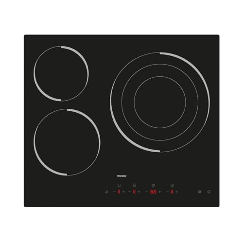 Wonder Placa Vitrocerámica Cristal negro WV3602. Potencia máx. 6200 W, 3 Zonas de Cocción, 9 Niveles de Cocción, Control Táctil, Bloqueo y Autodesconexión de Seguridad