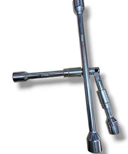 Terryshop74 Llave en cruz plegable de acero pulido 17-19-21-23 mm con bloqueo de anillo deslizante - Resistente y compacta para uso automotriz