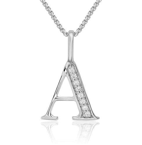 14K Solid White Gold Diamond Dainty Letter A Initial Name Monogram Necklace Chain Pendant Charm
